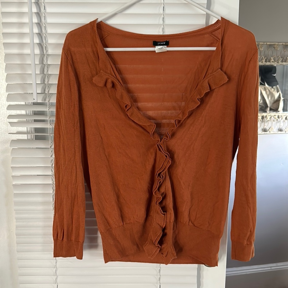 J. Crew burnt amber sz medium cotton cardigan 3/4 sleeves